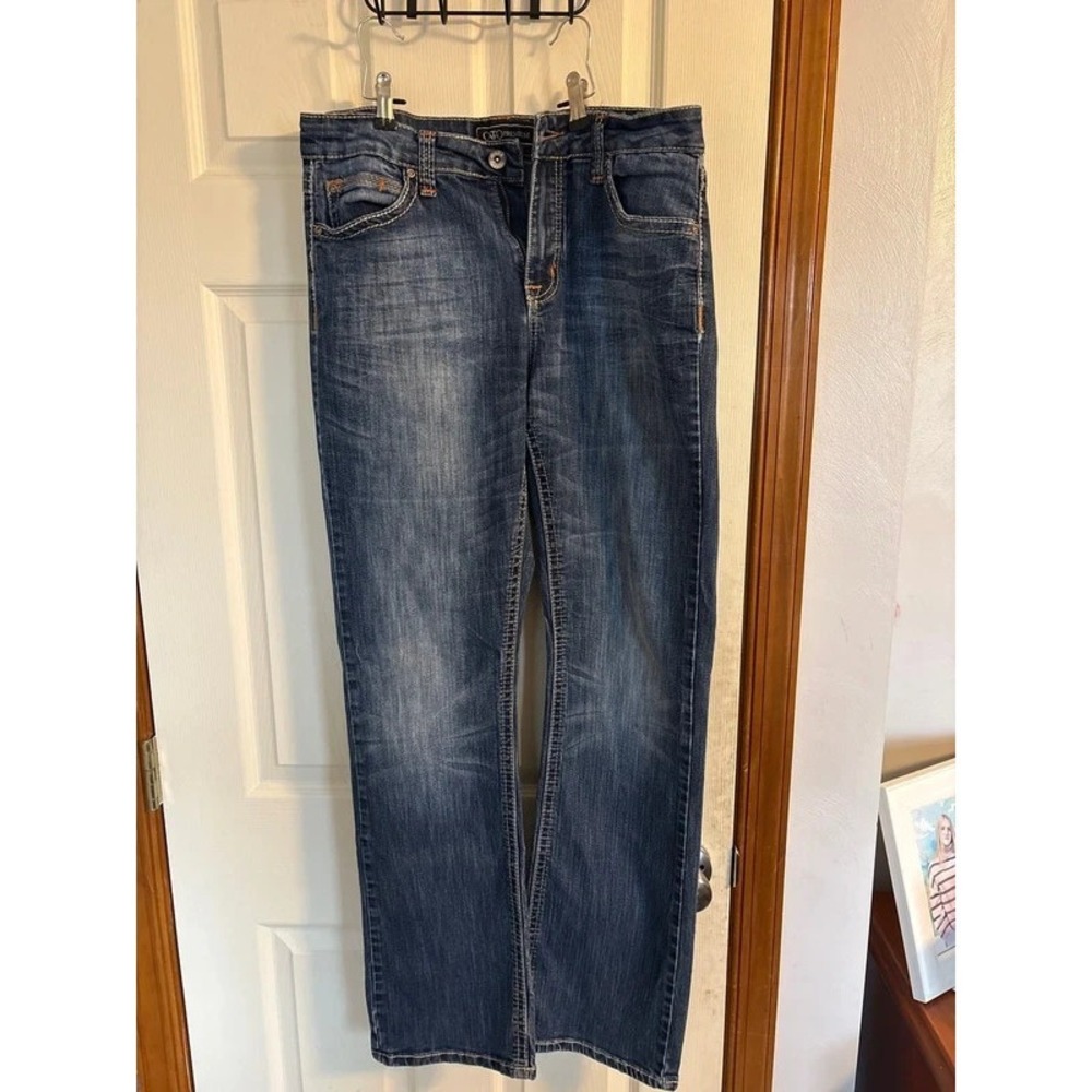Cato Jeans Women 12 Blue Classic Straight Leg Medium Wash Whiskered Denim